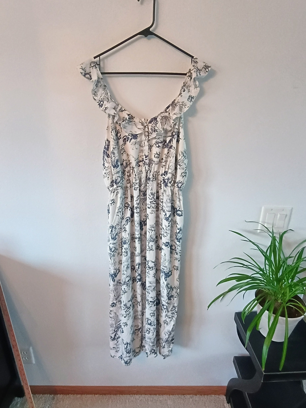 Sleep by Cacique 18/20 Blue Floral Rayon Lounge Dress Nightgown Ruffle Plus Size